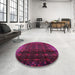 Round Mid-Century Modern Dark Raspberry Purple Oriental Rug in a Office, urb1064