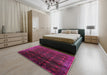 Mid-Century Modern Dark Raspberry Purple Oriental Rug in a Bedroom, urb1064