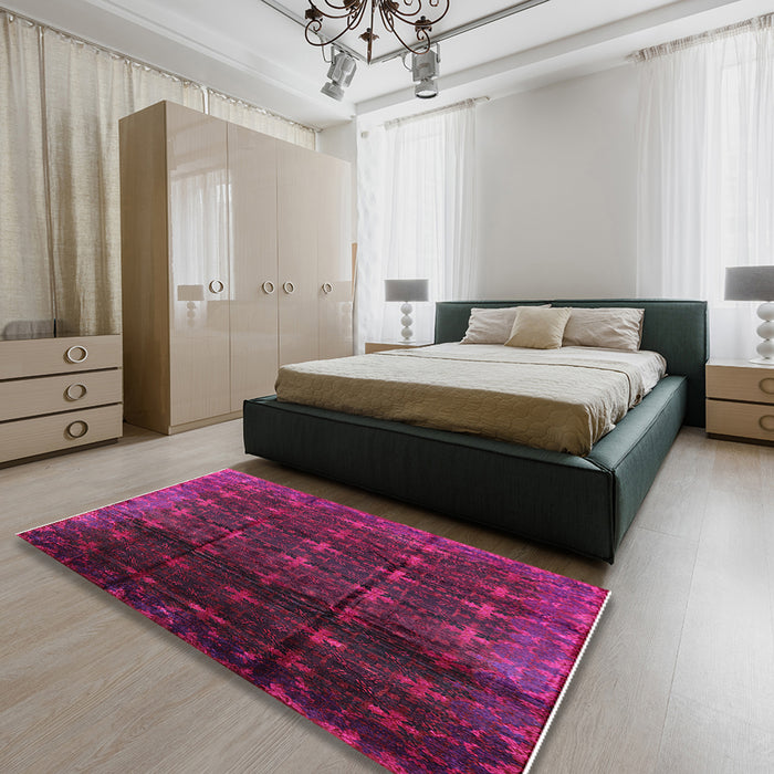 Machine Washable Industrial Modern Dark Raspberry Purple Rug in a Bedroom, wshurb1064