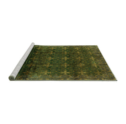 Sideview of Machine Washable Oriental Green Industrial Area Rugs, wshurb1064grn