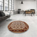 Round Mid-Century Modern Mahogany Brown Oriental Rug in a Office, urb1065