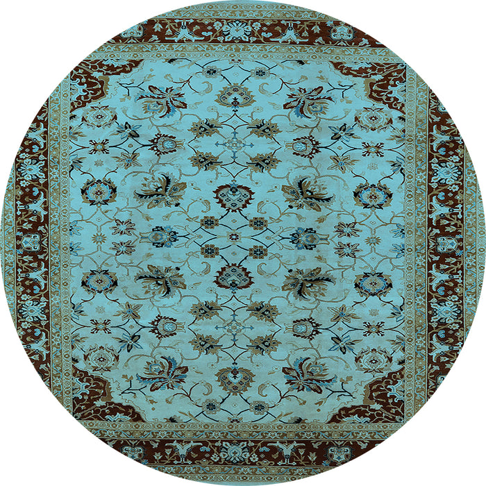 Round Oriental Light Blue Traditional Rug, urb1065lblu