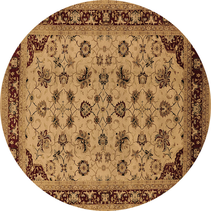 Round Machine Washable Oriental Brown Traditional Rug, wshurb1065brn