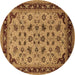 Round Machine Washable Oriental Brown Traditional Rug, wshurb1065brn