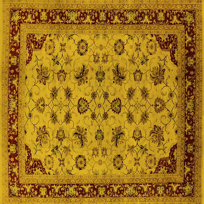 Square Machine Washable Oriental Yellow Traditional Rug, wshurb1065yw