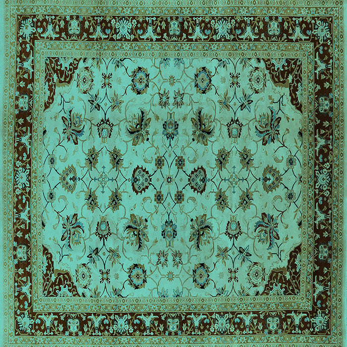 Square Machine Washable Oriental Turquoise Traditional Area Rugs, wshurb1065turq