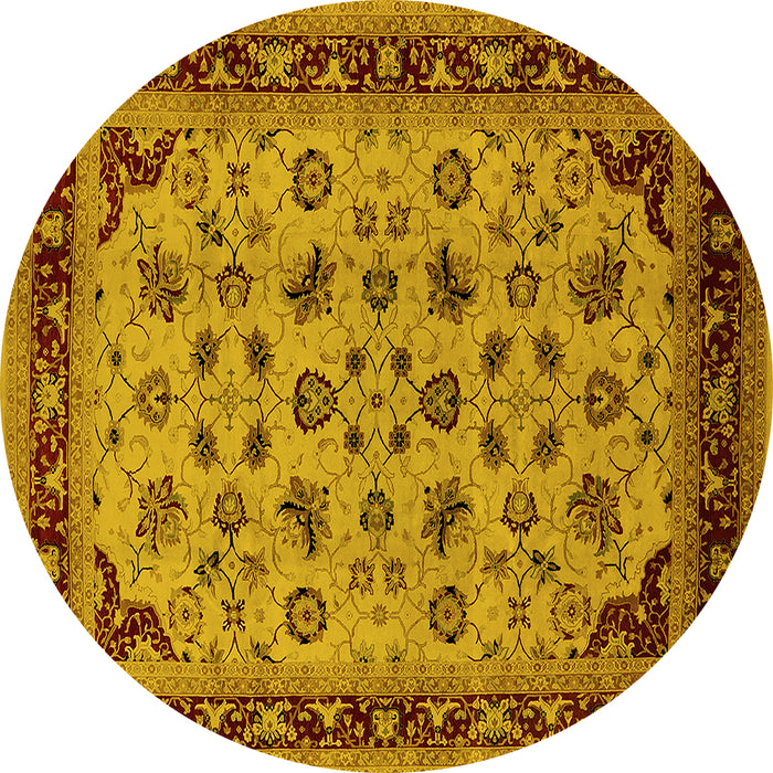 Round Oriental Yellow Traditional Rug, urb1065yw