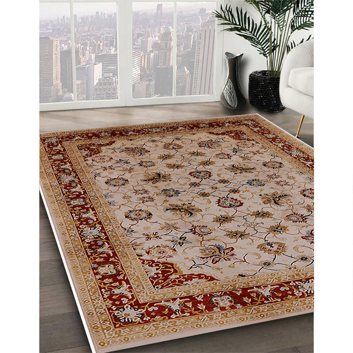 Mid-Century Modern Mahogany Brown Oriental Rug in Family Room, urb1065