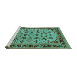 Sideview of Machine Washable Oriental Turquoise Traditional Area Rugs, wshurb1065turq