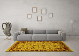 Machine Washable Oriental Yellow Traditional Rug in a Living Room, wshurb1065yw