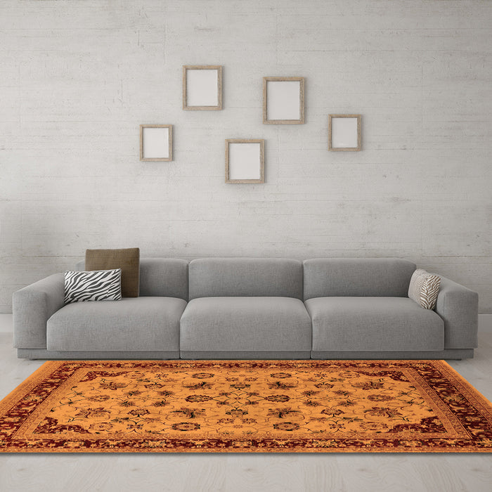 Machine Washable Oriental Orange Traditional Area Rugs in a Living Room, wshurb1065org