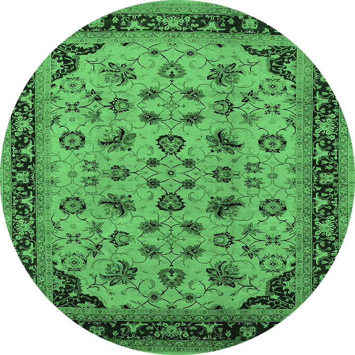 Round Oriental Emerald Green Traditional Rug, urb1065emgrn
