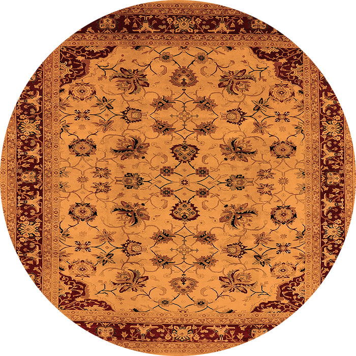 Round Oriental Orange Traditional Rug, urb1065org
