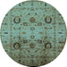 Round Oriental Light Blue Traditional Rug, urb1066lblu