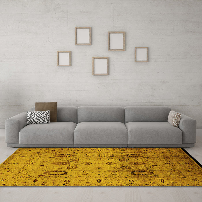 Machine Washable Oriental Yellow Traditional Rug in a Living Room, wshurb1066yw