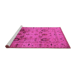 Sideview of Machine Washable Oriental Pink Traditional Rug, wshurb1066pnk