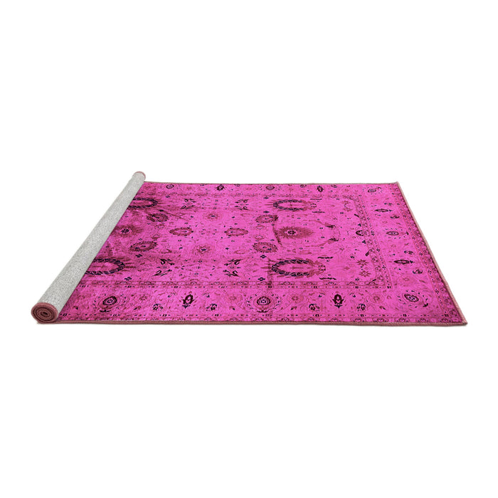 Sideview of Machine Washable Oriental Pink Traditional Rug, wshurb1066pnk
