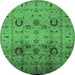 Round Machine Washable Oriental Emerald Green Traditional Area Rugs, wshurb1066emgrn