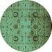 Round Oriental Turquoise Traditional Rug, urb1066turq