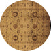 Round Machine Washable Oriental Brown Traditional Rug, wshurb1066brn