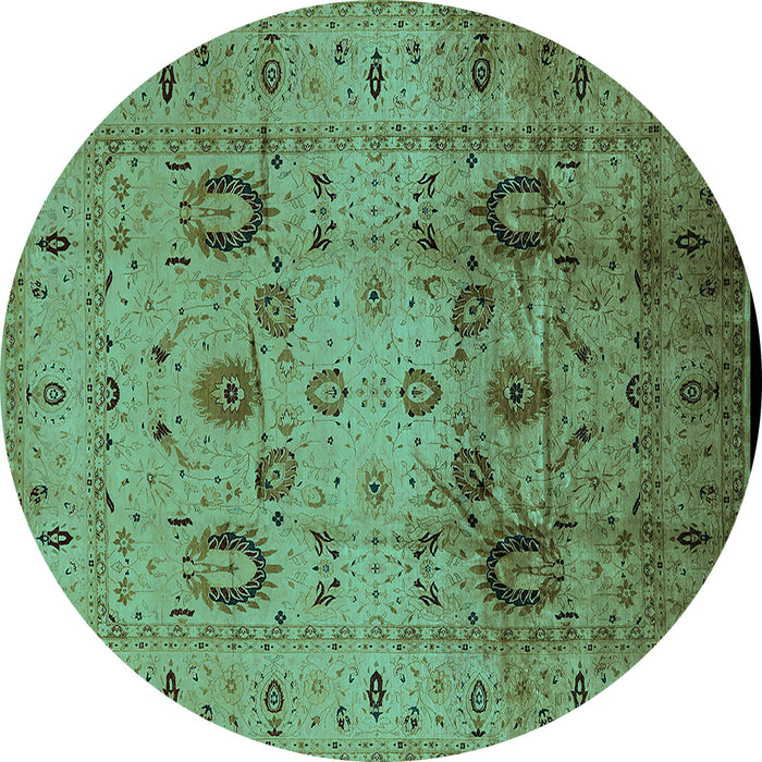 Round Machine Washable Oriental Turquoise Traditional Area Rugs, wshurb1066turq