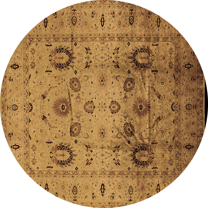 Round Oriental Brown Traditional Rug, urb1066brn