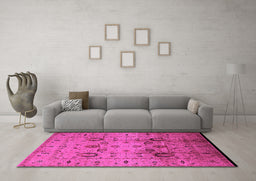 Machine Washable Oriental Pink Traditional Rug in a Living Room, wshurb1066pnk