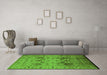 Machine Washable Oriental Green Traditional Area Rugs in a Living Room,, wshurb1066grn