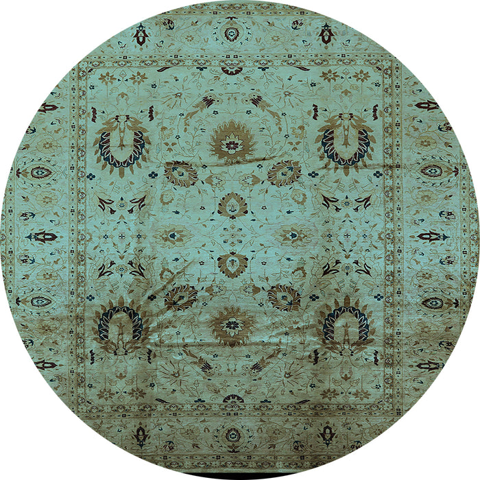 Round Machine Washable Oriental Light Blue Traditional Rug, wshurb1066lblu