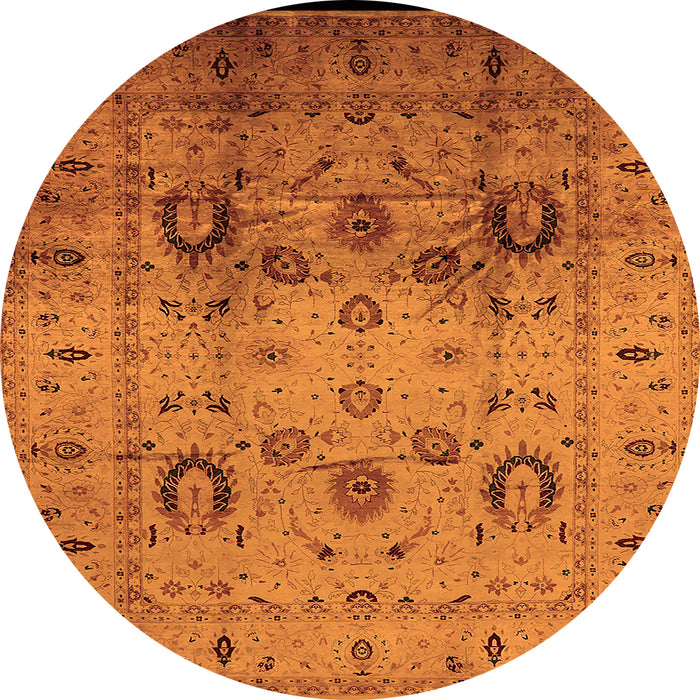 Round Machine Washable Oriental Orange Traditional Area Rugs, wshurb1066org