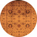 Round Machine Washable Oriental Orange Traditional Area Rugs, wshurb1066org