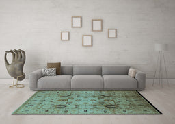 Machine Washable Oriental Light Blue Traditional Rug in a Living Room, wshurb1066lblu