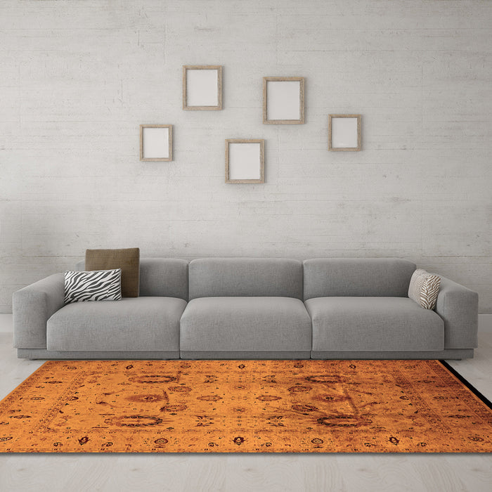 Machine Washable Oriental Orange Traditional Area Rugs in a Living Room, wshurb1066org