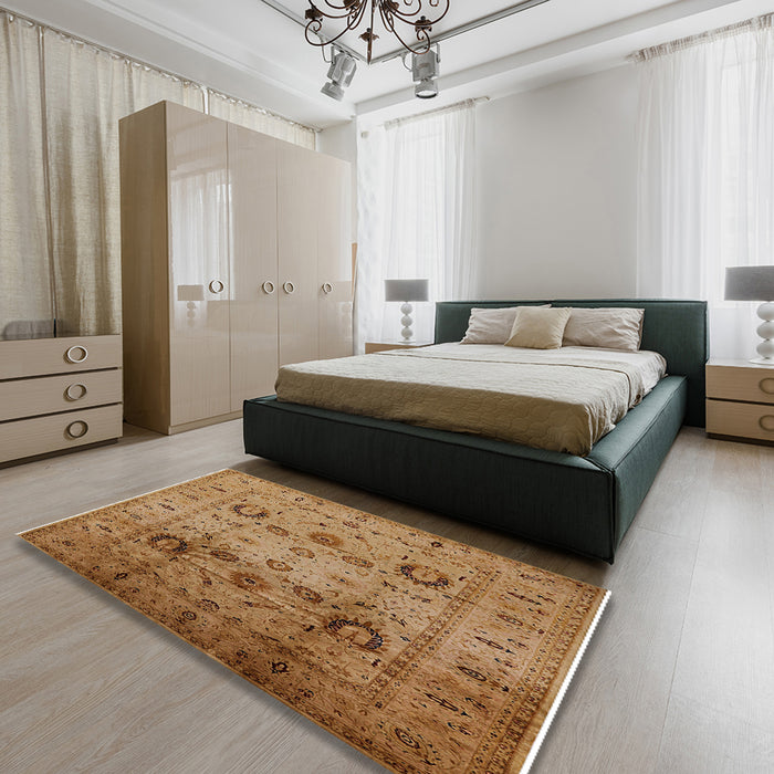 Machine Washable Industrial Modern Gold Rug in a Bedroom, wshurb1066
