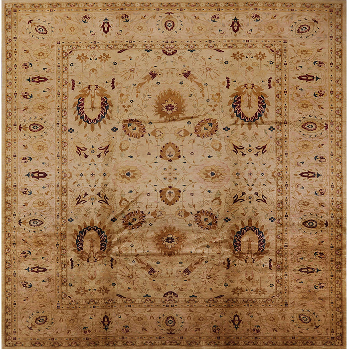 Square Mid-Century Modern Gold Oriental Rug, urb1066
