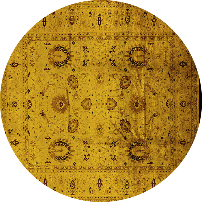 Round Machine Washable Oriental Yellow Traditional Rug, wshurb1066yw