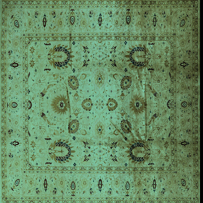 Square Machine Washable Oriental Turquoise Traditional Area Rugs, wshurb1066turq