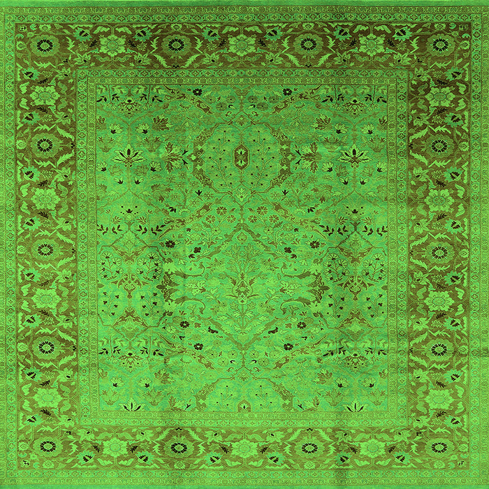 Square Machine Washable Oriental Green Traditional Area Rugs, wshurb1067grn