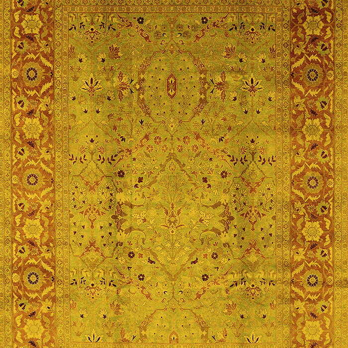 Machine Washable Oriental Yellow Traditional Rug, wshurb1067yw