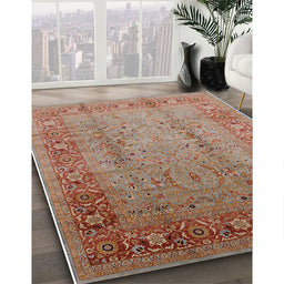 Mid-Century Modern Camel Brown Oriental Rug in Family Room, urb1067