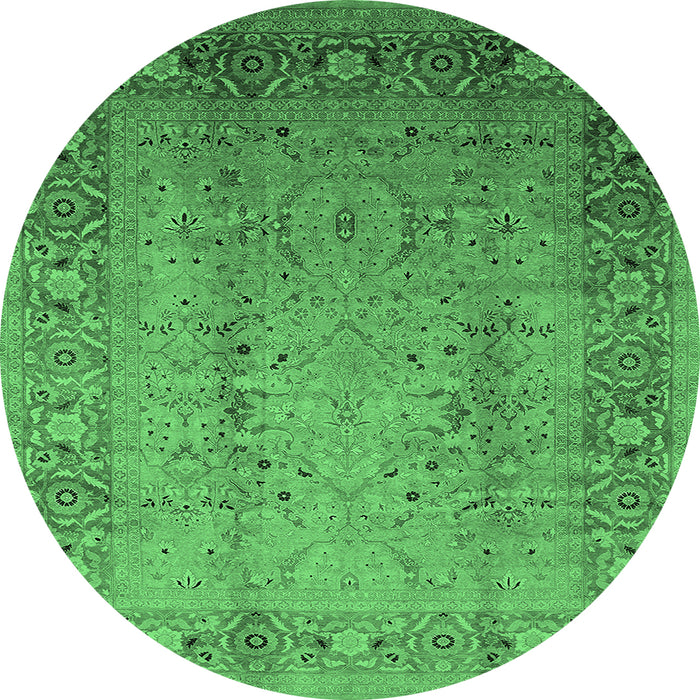 Round Machine Washable Oriental Emerald Green Traditional Area Rugs, wshurb1067emgrn