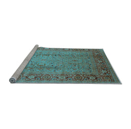Sideview of Machine Washable Oriental Light Blue Traditional Rug, wshurb1067lblu