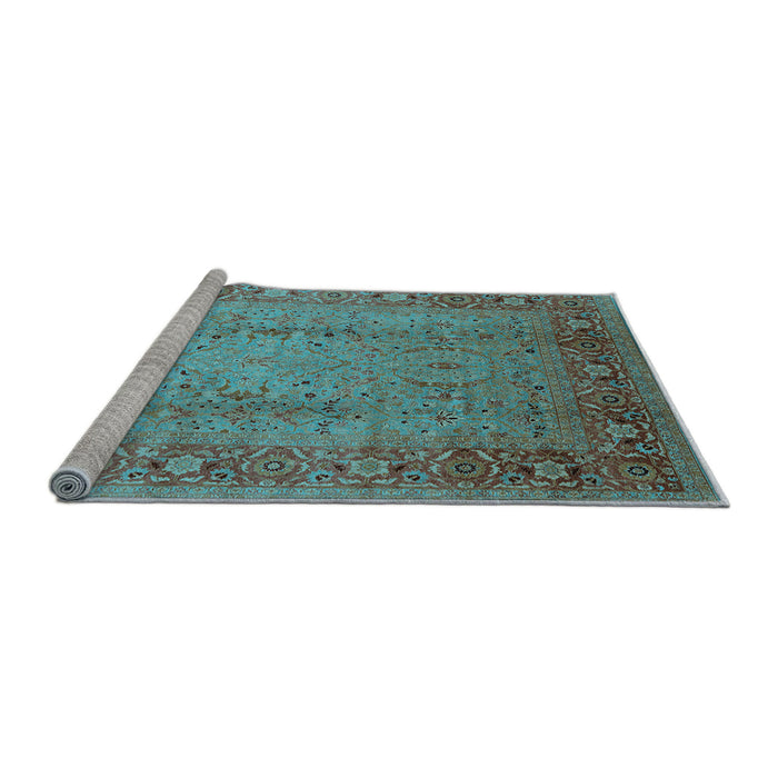 Sideview of Machine Washable Oriental Light Blue Traditional Rug, wshurb1067lblu
