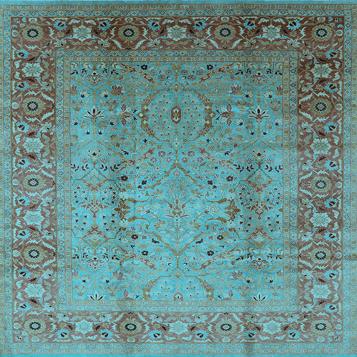 Square Machine Washable Oriental Light Blue Traditional Rug, wshurb1067lblu