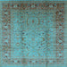 Square Machine Washable Oriental Light Blue Traditional Rug, wshurb1067lblu