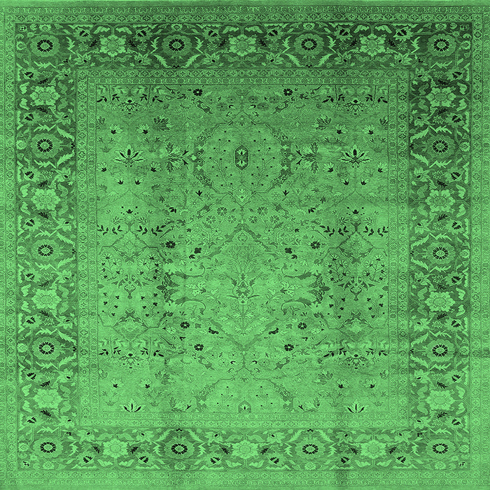 Square Oriental Emerald Green Traditional Rug, urb1067emgrn