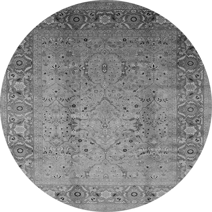 Round Machine Washable Oriental Gray Traditional Rug, wshurb1067gry