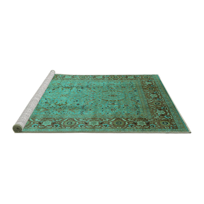 Sideview of Machine Washable Oriental Turquoise Traditional Area Rugs, wshurb1067turq