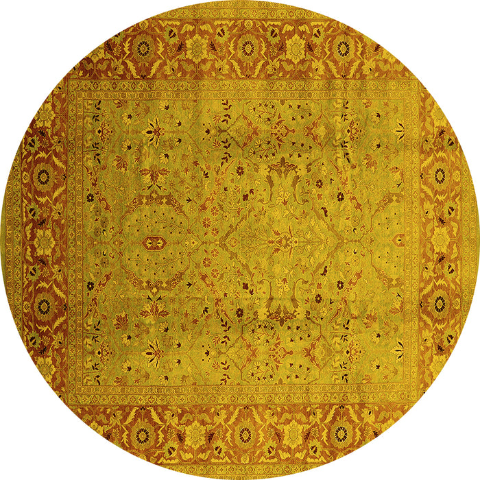 Round Oriental Yellow Traditional Rug, urb1067yw