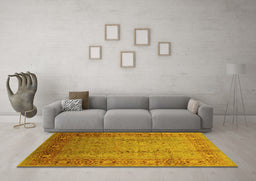 Machine Washable Oriental Yellow Traditional Rug in a Living Room, wshurb1067yw